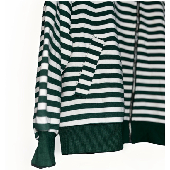 Dokotoo Woman’s Striped Zip Up Jacket•Green/White•Collared Sweater• Size LG•NWT - Picture 8 of 11